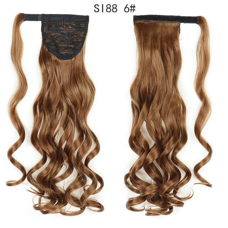22" Long Ponytail Hair Extension Wrap Around Pony Tail Clip in Curly Wavy Synthetic Fake Hairpiece for Women Daily Life