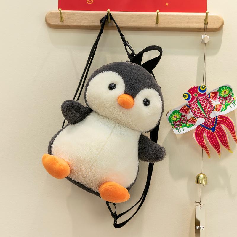 Children's Winter Hooded Scarf Penguin Plush Backpack Doll