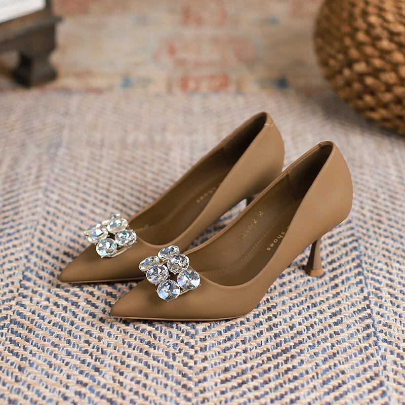 -Rhinestone high heels women's thin heels women's spring and summer casual fashion pointed single shoes