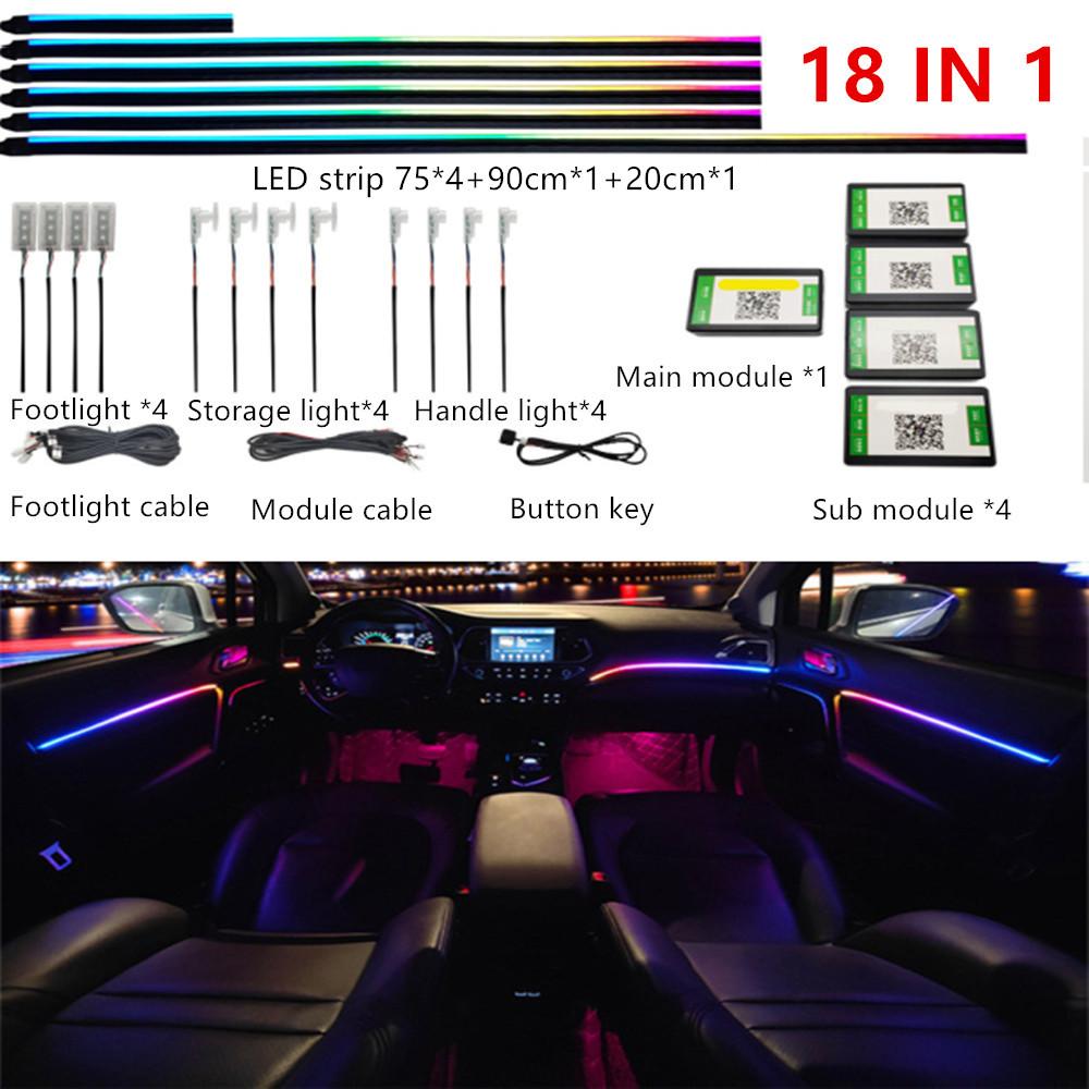 Universal Symphony Car LED Ambient Light 64 RGB Color Car Interior Acrylic Light Guide Decoration Atmosphere Light 18/10/6 In 1