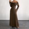 New Autumn Style Elegant and Dignified Brown One-shoulder Slim Dress for Women