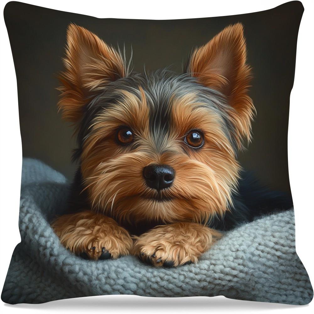 1pc Yorkshire Terrier Printed Pillowcase, Modern Style, Single-Sided, Machine Washable, Zipper Closure, Durable Polyester Fiber, Suitable for Bedroom,