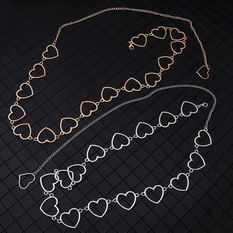 Fashion Hollow Splicing Love Heart Waist Chains for Women Hiphop Cool Waist Belts Double Layer Heart Trouser Chain Jewelry Gifts
