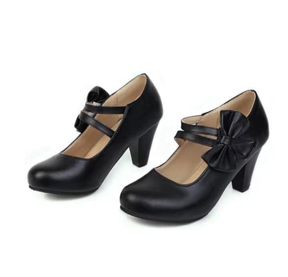 

Fashion Cinderella Sweet Bow Hoop & Loop Pumps Round Toe Matte Soft Shoes Pink White Wide Fitting Well Made 48