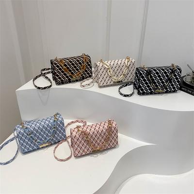 Summer New Korean Style Fashion Design Retro Printed Plaid Small Square Bag Shoulder Chain Bag Feel Diagonal Cross Bag Trendy
