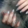 24Pcs Long Ballerina Press On Nails Sparkly Diamond And White Pearl Clear False Nails For Women Bride Wedding