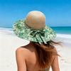 (Einheitsgröße, Grün) Damen Bohemian Patchwork Strohhut Breiter Rand Atmungsaktiv Sonnenschutz Strandhut Faltbar Sommer Blumen Sonnenhut