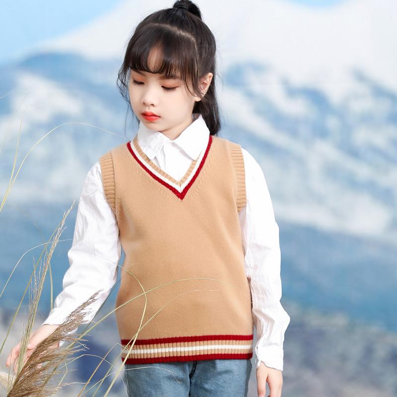 

Unisex 100% Pure Wool V-neck Vest: Children s and Teenagers Autumn/Winter Cardigan Sweater 110 хакі