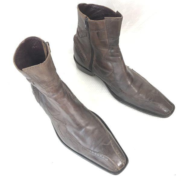 Kenzo Leather Side Zip Short Boots 260-270 Brown Handmade All Leather Shoes 14498₽