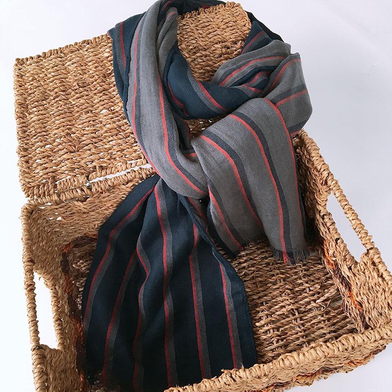 Autumn and Winter Blue Striped Men's Business Casual  Cotton Extended 2.2M Scarf