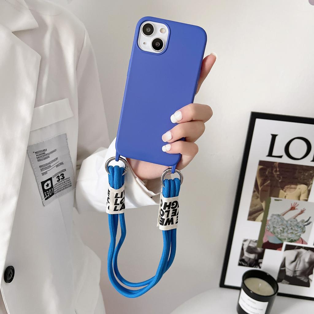 Imitation Liquid Three-strand Lanyard Mobile Phone Case for Iphone15 Crossbody Case Apple 13 Portable Rope Silicone Protective Case