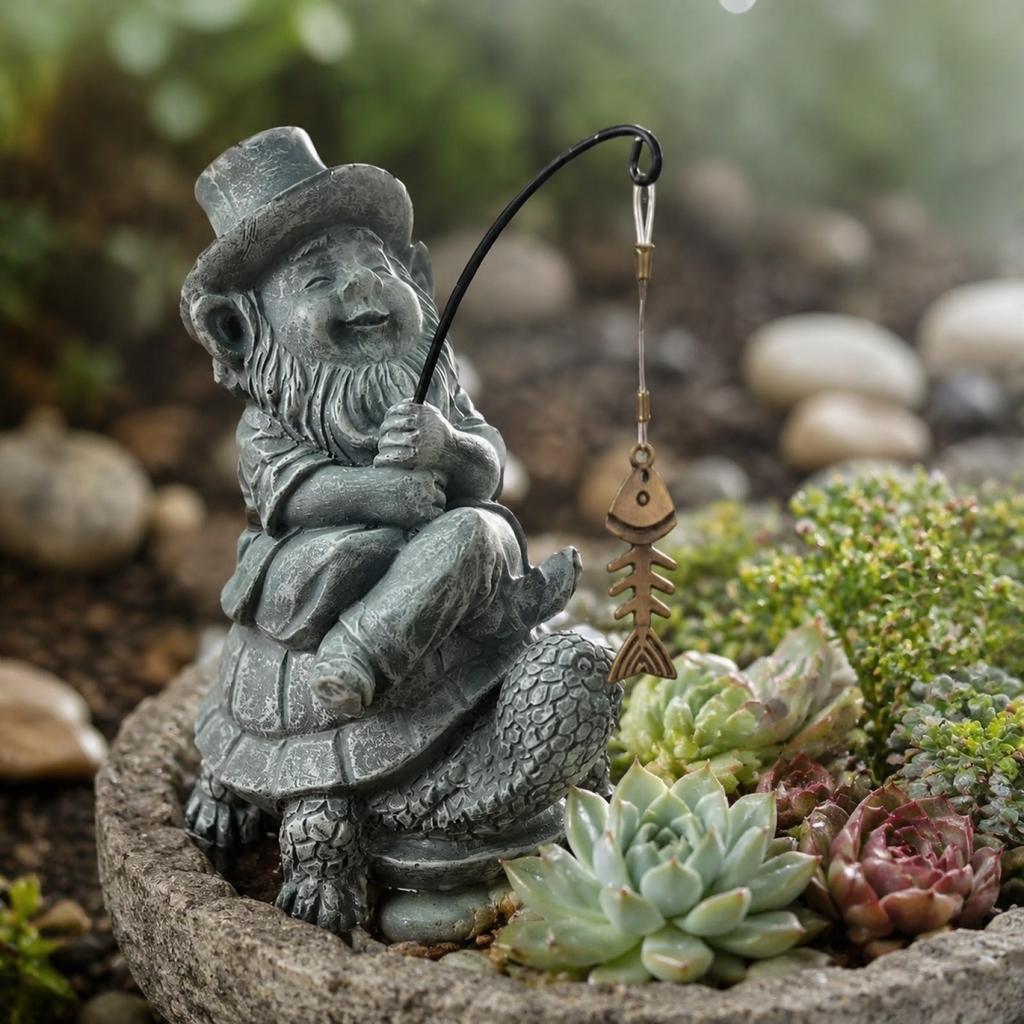 Gnomo da Giardino Carino Pescatore Statuina in Resina, Decorazione da Esterno per Cortile e Patio