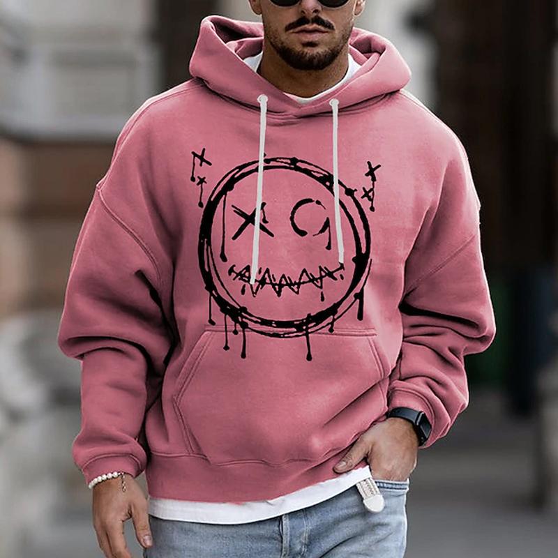 Mens Graphic Hoodie Pullover Sweatshirt Hooded Cartoon Prints Daily Sports Streetwear