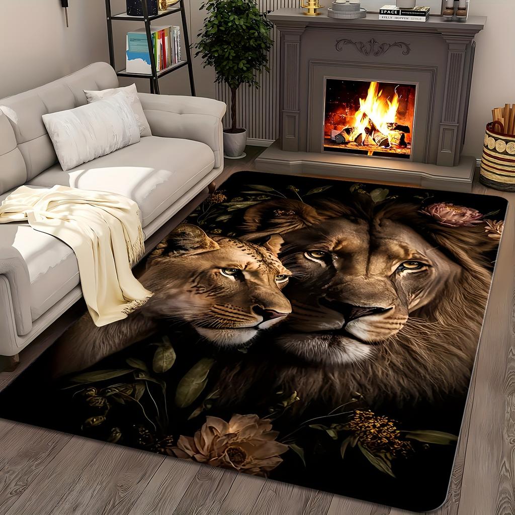 Majestic Lion Creative Area Rug - Artistic Animal Pattern Floor Mat for Living Room, Bedroom, Home Office, Non-Slip Carpet