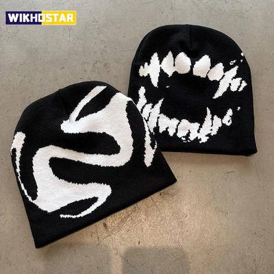 Gorro de punto para mujer, gorro gótico con dientes, ropa de calle Y2k para hombre, jersey de moda de invierno, Kpop, Harajuku, vintage, cálido, hip hop, unisex