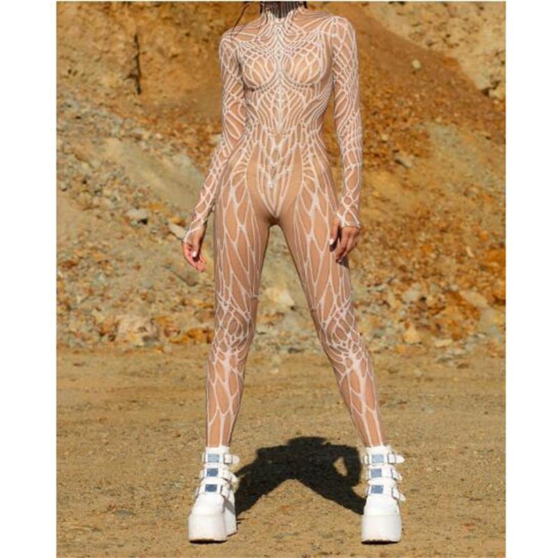 

Женский сексуальный психоделический комбинезон на Хэллоуин, нестандартный принтованный боди, праздничный костюм для вечеринки, выступления, костюм Зентай, наряды для рейва, новые XXL