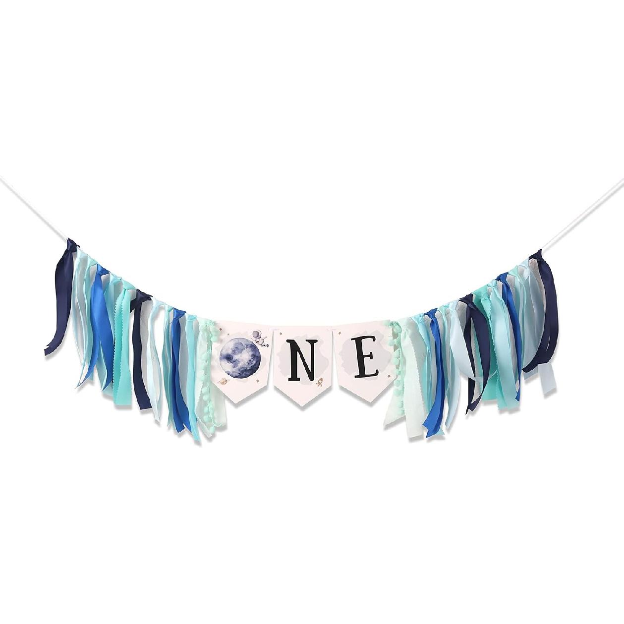 Outer Space Planets High Chair Banner - Astronaut Rocket 1st Birthday Boy High Chair ONE Banner - First Trip Around the Sun Party Decor (OUTER SPACE OUTER SPACE HF