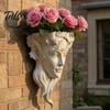 Decorative Relief for Patio Fairy Face Shape Wall Planter, Girl Flower Pot, Mounted Indoor Outdoor Garden Ornament Resin Sculpture Vase Outdoor,