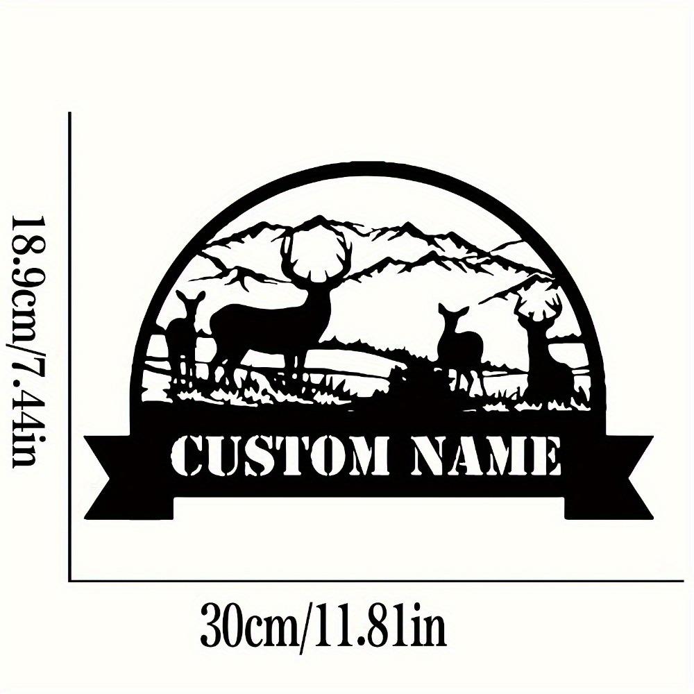 Personalized Deer Metal Family Name Sign, Matte Black Iron Wall Art for Indoor Outdoor L
