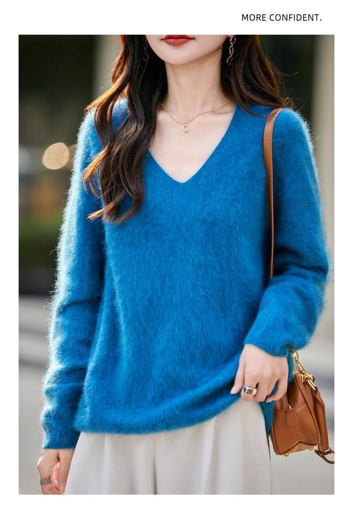 Women's High-Grade Seamless Wool V-Neck Sweater - Autumn/Winter Collection, Long Sleeve, Soft Plush Knit Base Layer