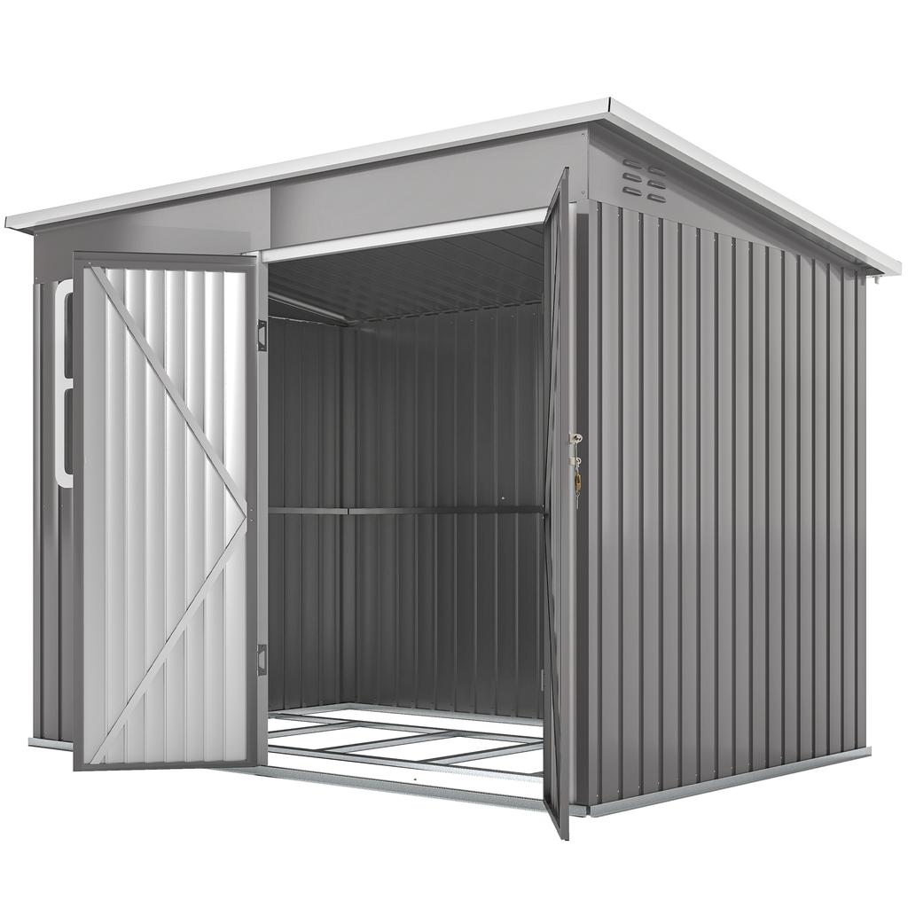 8.5 x 6ft Storage Shed Galvanised Steel Garden Shed, Metal Shed with Foundation Kit, Window, Lockable Wide Doors and Air Vents for Outdoor Patio