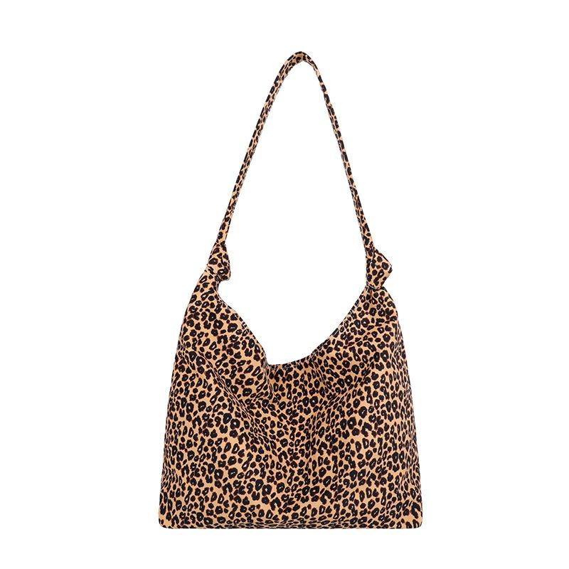 Leopard Print Diagonal Cross Large Capacity Single Shoulder Canvas Bag