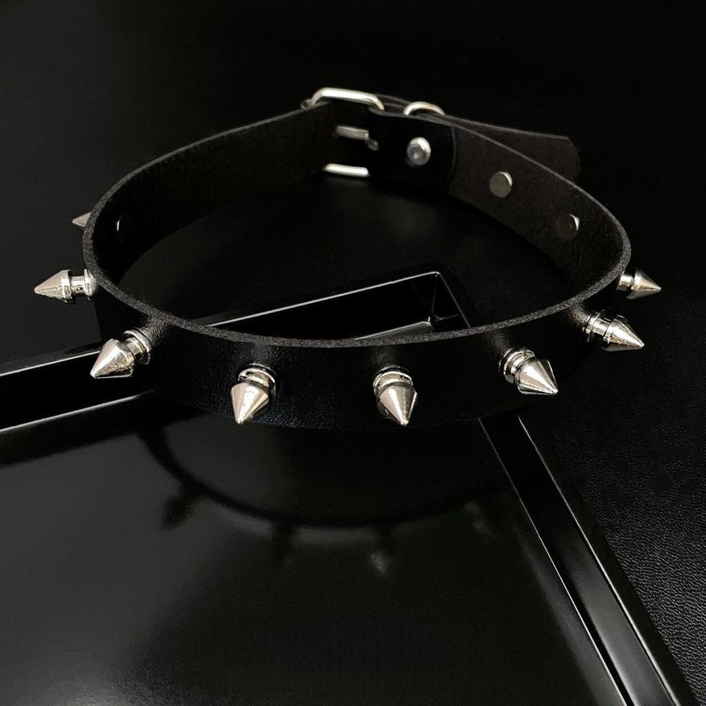Black PU Leather Choker Necklace for Women Men Cool Punk Gothic Spike Biker Choker PU Leather Collar Studded Rock Necklace D