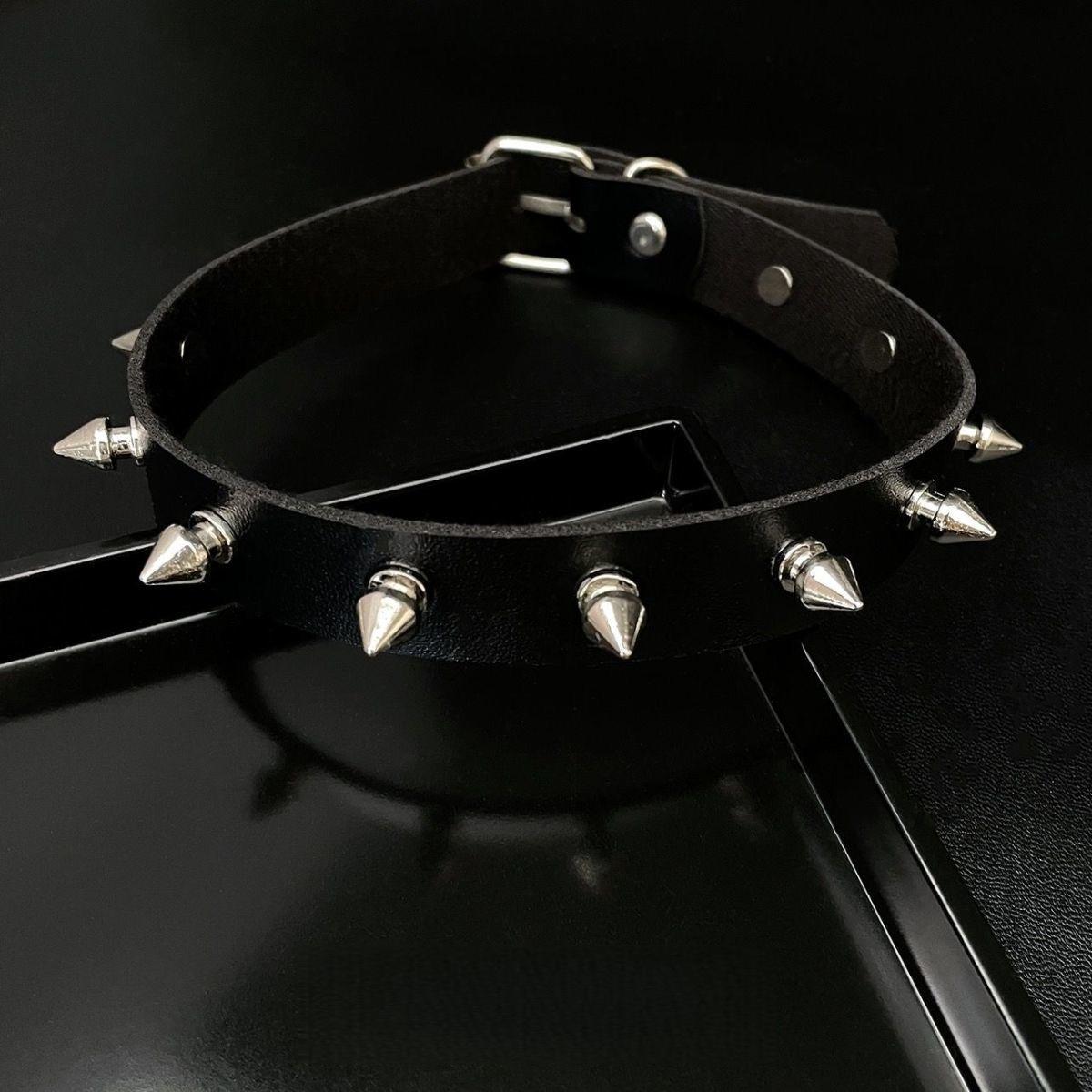 Black PU Leather Choker Necklace for Women Men Cool Punk Gothic Spike Biker Choker PU Leather Collar Studded Rock Necklace D