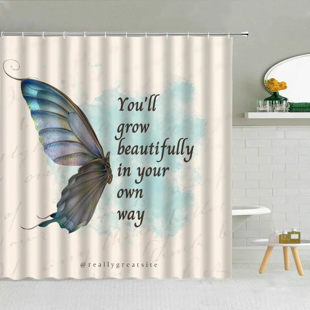 Floral Butterfly Inspiring Quote Curtains in the Bathroom Curtain for Quarto Folding Partition Shower Accessories Bath BedrXT6 W90xH180cm