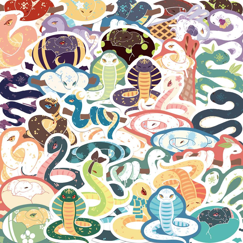 40 Cartoon Color Blocks Little Snake Doodle Stickers Guitar Notebook Suitcase DIY Waterproof Stickers
