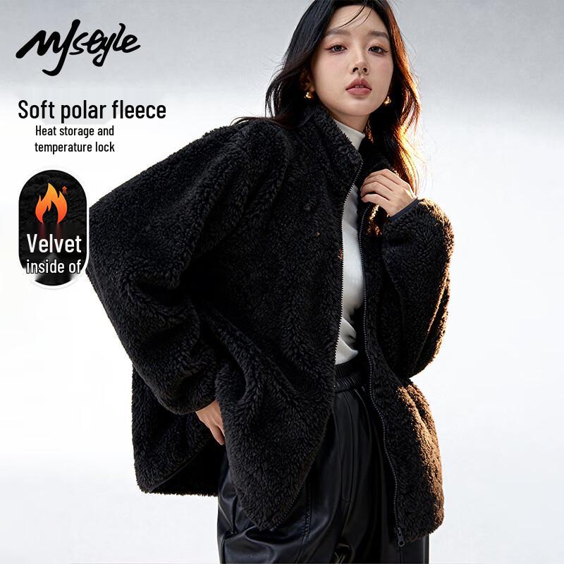 

MJ Style Women s Plush Fleece Stand Collar Cardigan Jacket S
