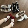 Silver French Ballet Thick Heel Mary Jane Single Shoes Women's 2025 New Summer Light Mouth One-word Buckle High Heels