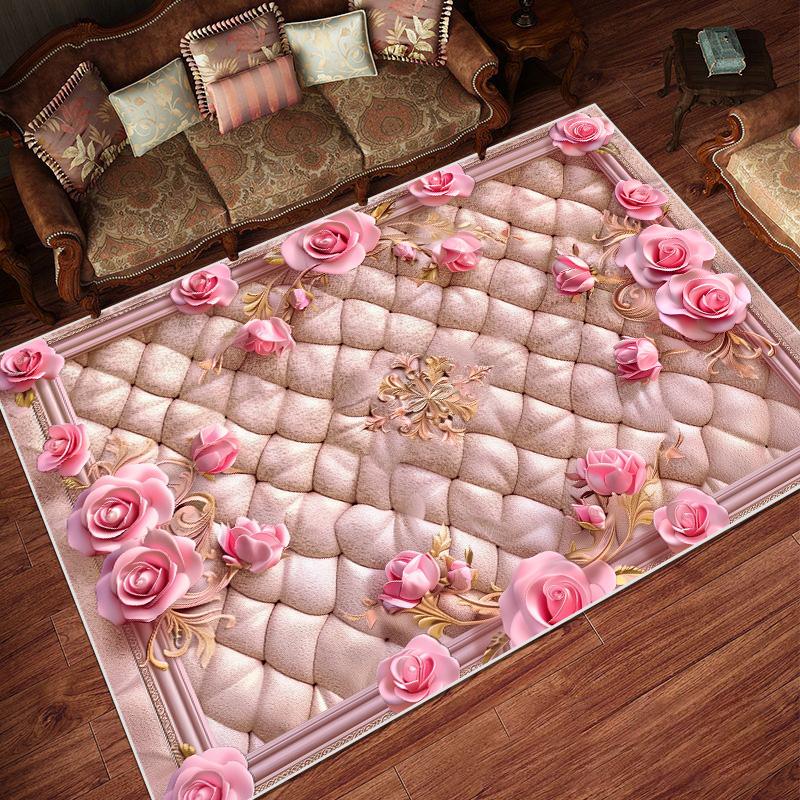 European Pastoral Style Carpets Living Room Flower Home Carpet Non-slip Bedroom Decorative Rugs Washable Entrance Door Mat