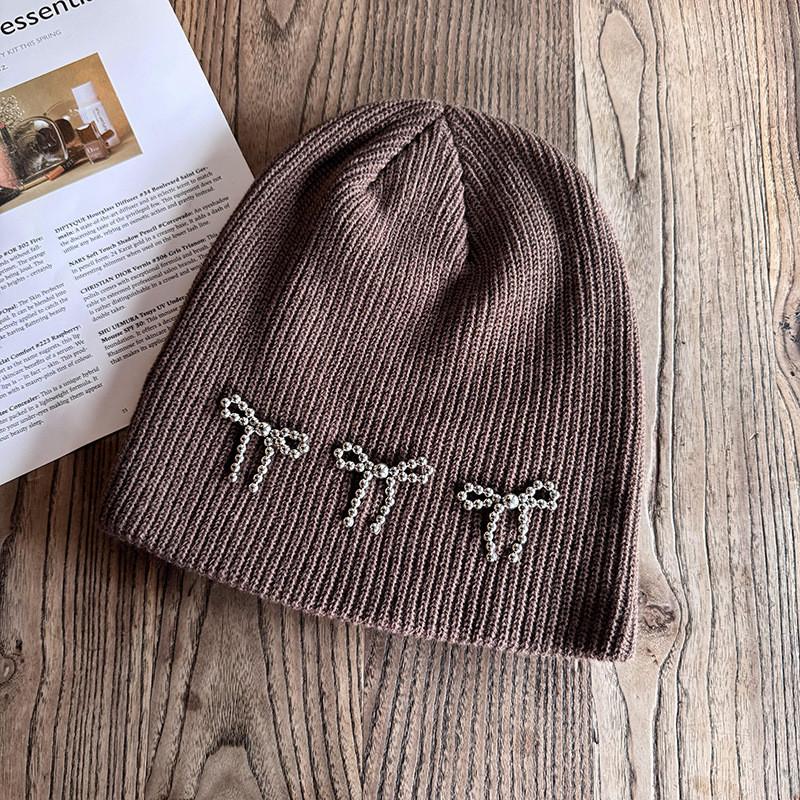 Fashion Color Solid Bow Decoration Women Casual Knitted Hat Autumn Winter And
