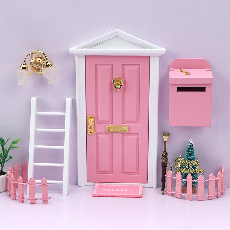 1:12 Mini Dollhouse Furniture Set - Wooden Door, Ladder, Fence, Mailbox Accessories for OB11 Dolls