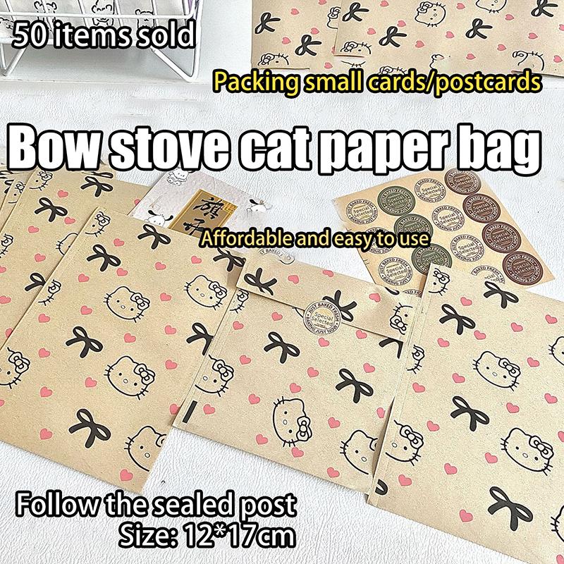 

50/100 шт. Милые мини-бумажные пакеты Hello Kitty с бантом, пакеты из крафт-бумаги для конфет, печенья, подарочной упаковки, пакеты для выпечки