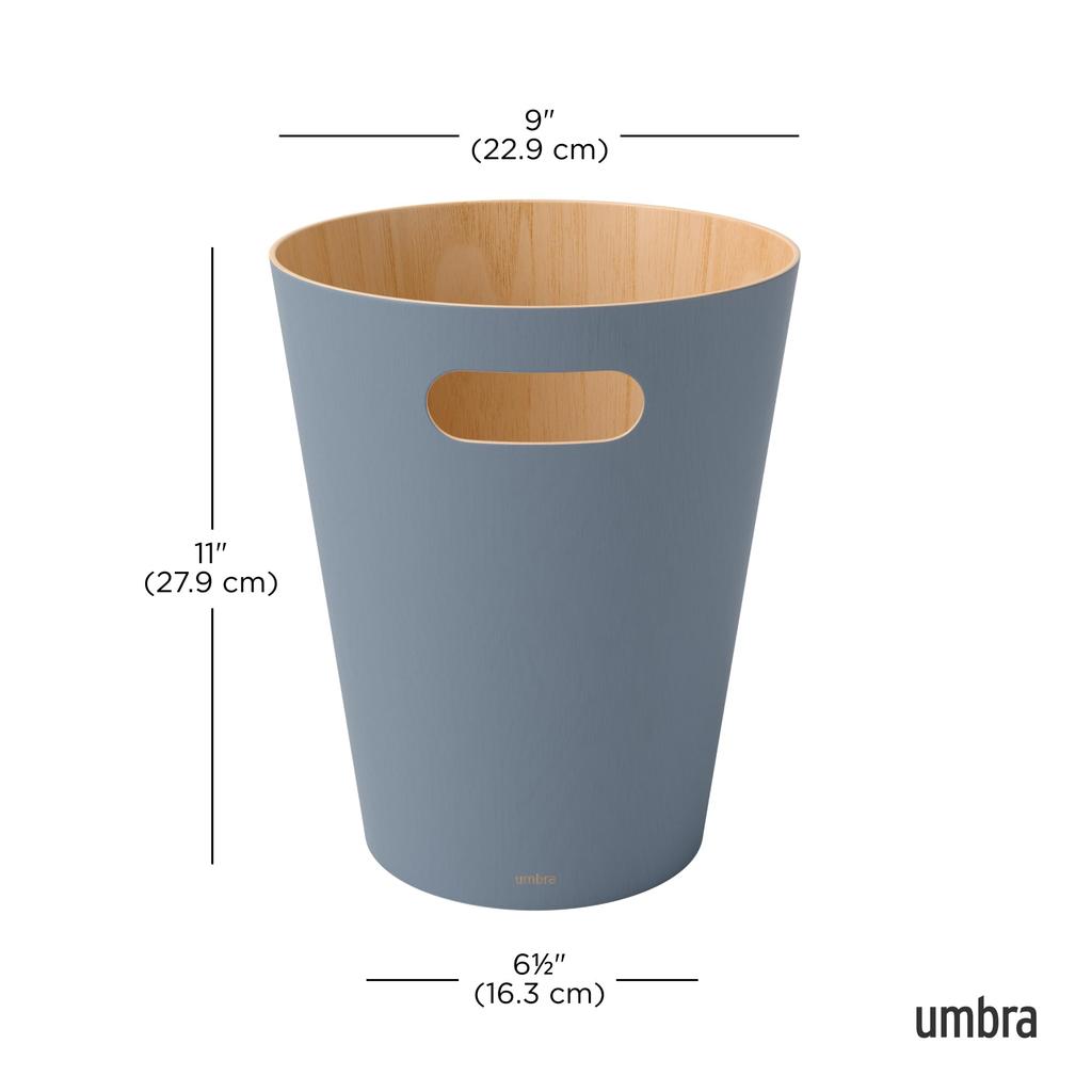 Official Umbra Woodrow Slate Natural Dustbin Can, Blue, 7.5L, Wood, Round, Lidless,
