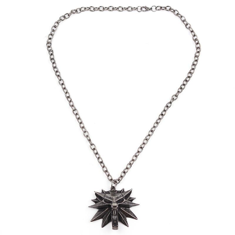 Retro Classic Fashion Pendant Witcher 3 Metal Wolf for Head Men's Animal Necklace Jewelry European American Games Jewelr