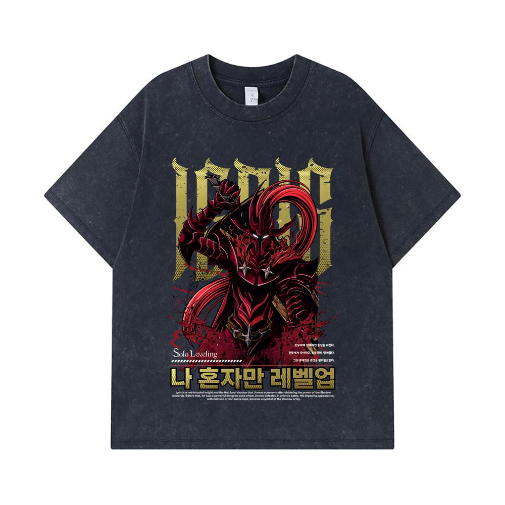 275 GSM Washed T-shirts 100% Cotton Solo Leveling V12 Igris Print Unisex Heavy Cotton T Shirt