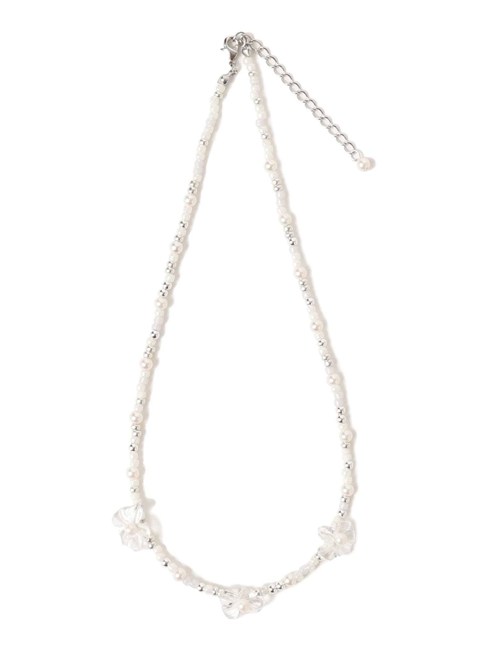

[Ray Beams] Pearl & Flower Necklace for Women, Clear, One Size