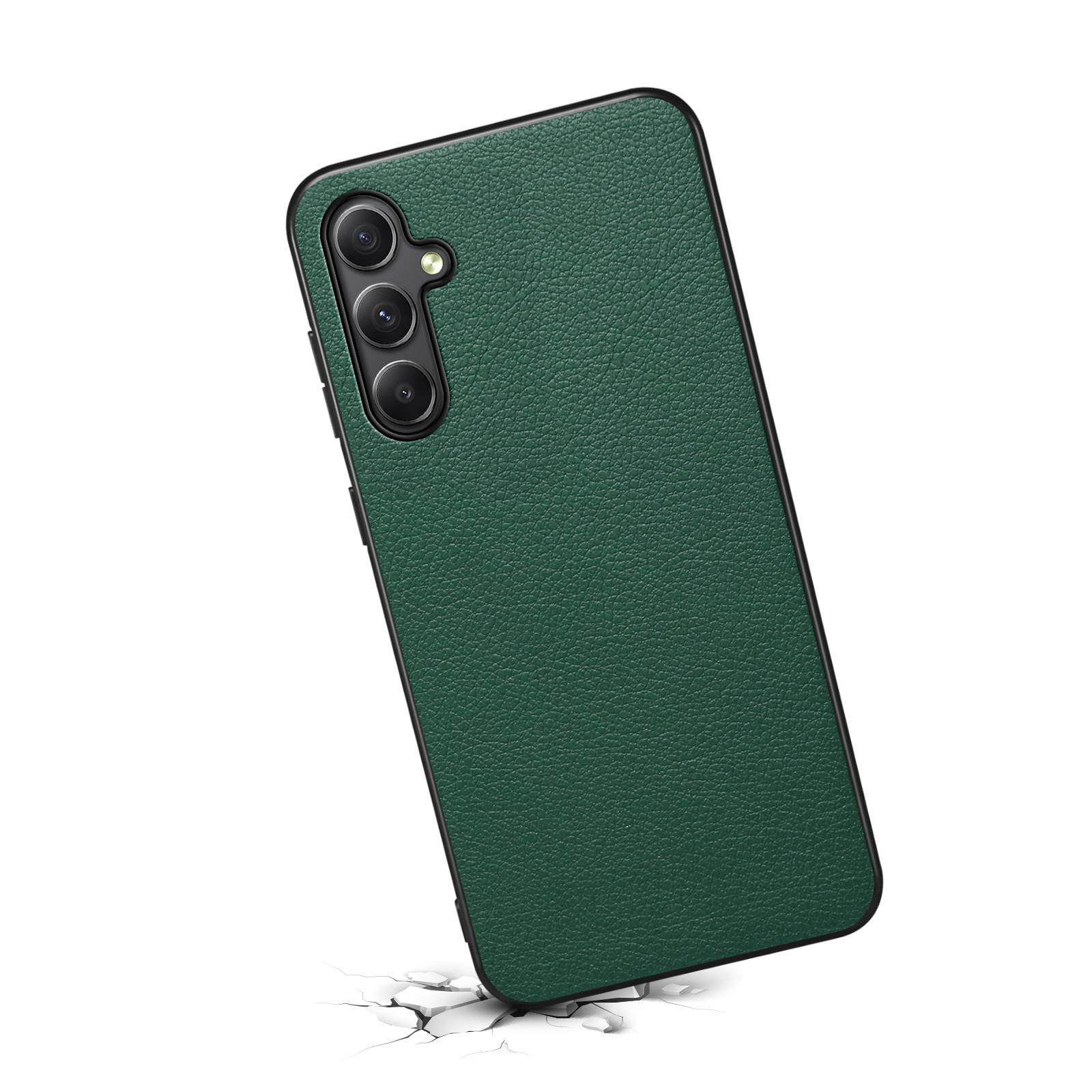 

For Samsung Galaxy A34 5G Cell Phone Cases Calf Texture Leather+PC+TPU Slim-Fit Cover Orange