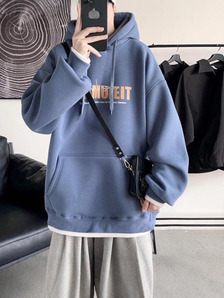 Herren Trendy Locker Geschnittener Hoodie – Frühling/Herbst Hong Kong Stil Pullover mit Samtfutter