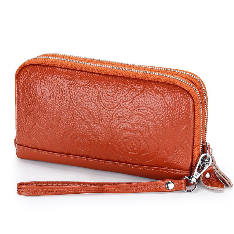 Long Women Wallet Genuine Leather Clutch Lady Purse Zipper Phone Pocket Card Holder Flowers Female Coin Purse ladies Wrist bag