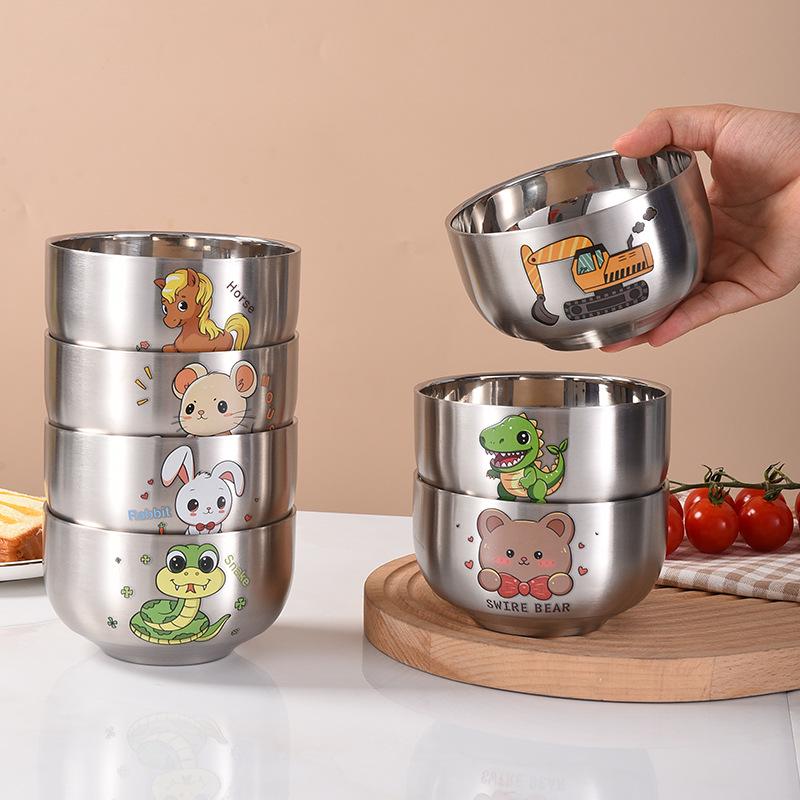 Children's Cartoon Zodiac Insulated Stainless Steel Bowl - Food Grade, Double Layer, Anti-Fall Design