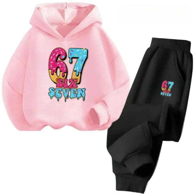 67 Hot Sale Kids Outfit 4-13Y 2Pcs Tracksuit Cartoon Teal A Brain Rot 67 Six Seven Print Children's Comfortable Sweatshirt Set