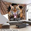 2D Roaring Tiger Tapestry Realistic Brick Wall Background Decor