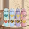 1PC Be Kind Multi Hearts 750ml Color Plastic Sports Water Bottle Leakproof Flip Straw Lid Suitable for Sports Office Home Use