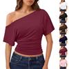 Women's Off-the-Shoulder Short Sleeve Color T-Shirt Top for Summer Casual Wear