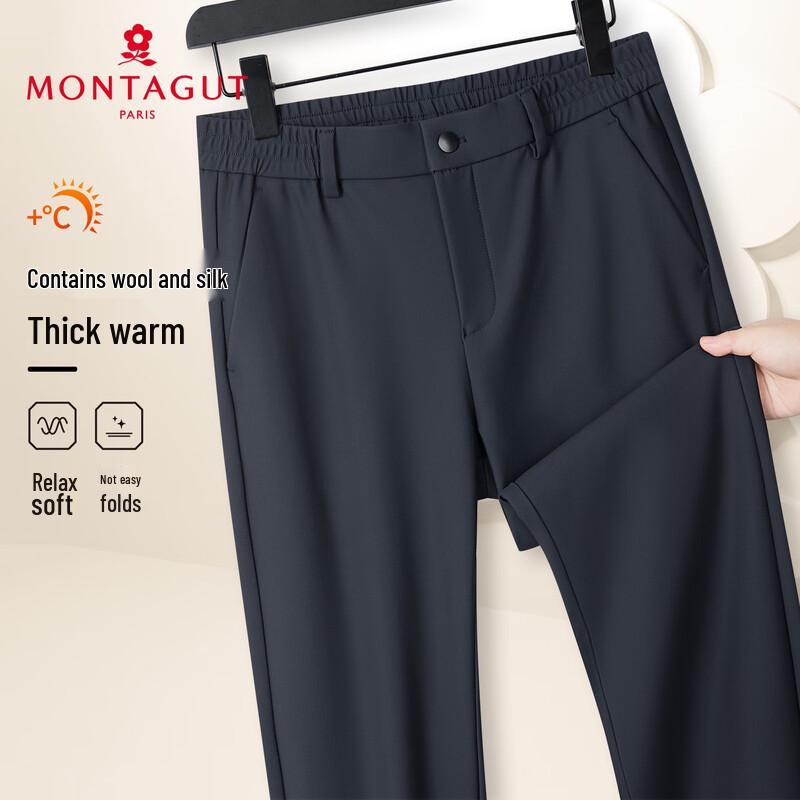 MONTAGUT Men s Warm Straight-Leg Anti-Wrinkle Casual Trousers 34