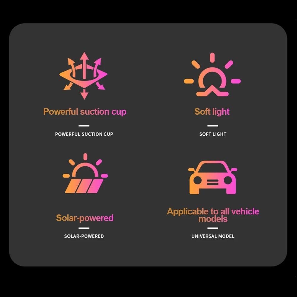 300mAh Smile Ambient Light Solar Powered Neon Light Car Decoration Rear Windshield Atmosphere Lights Car Accessories